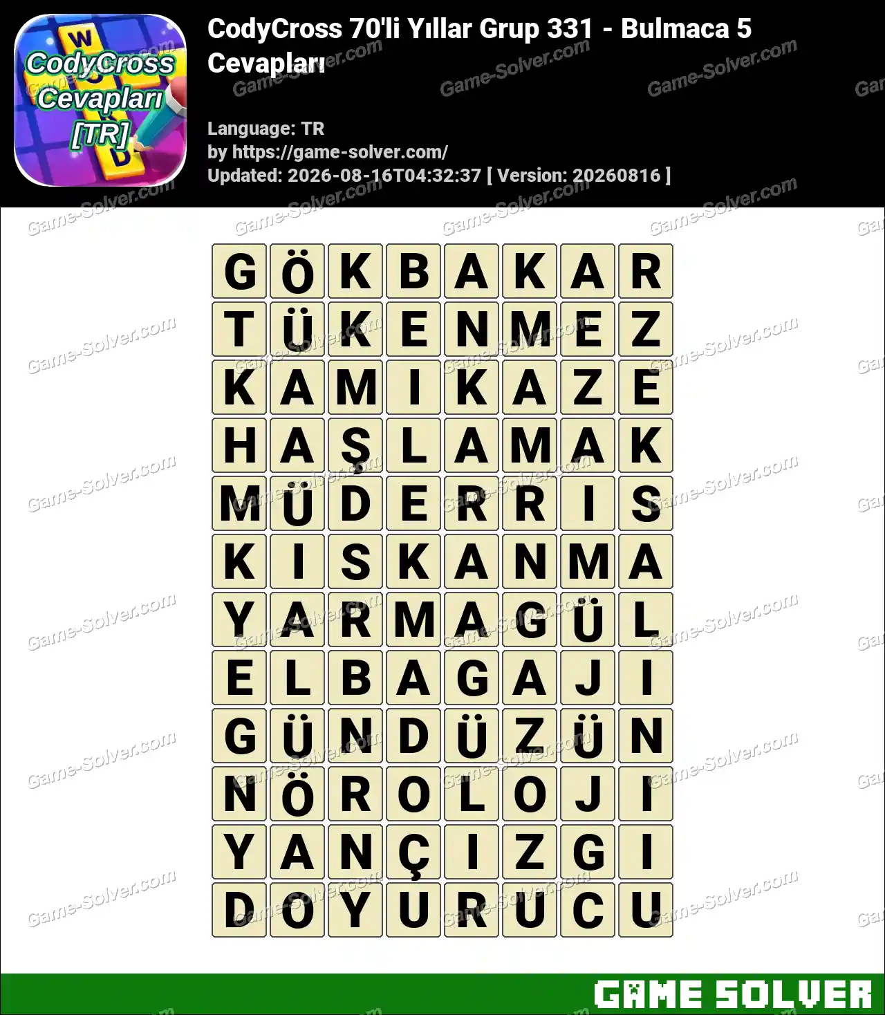 CodyCross 70’li Yıllar Grup 331 – Bulmaca 5 Cevapları